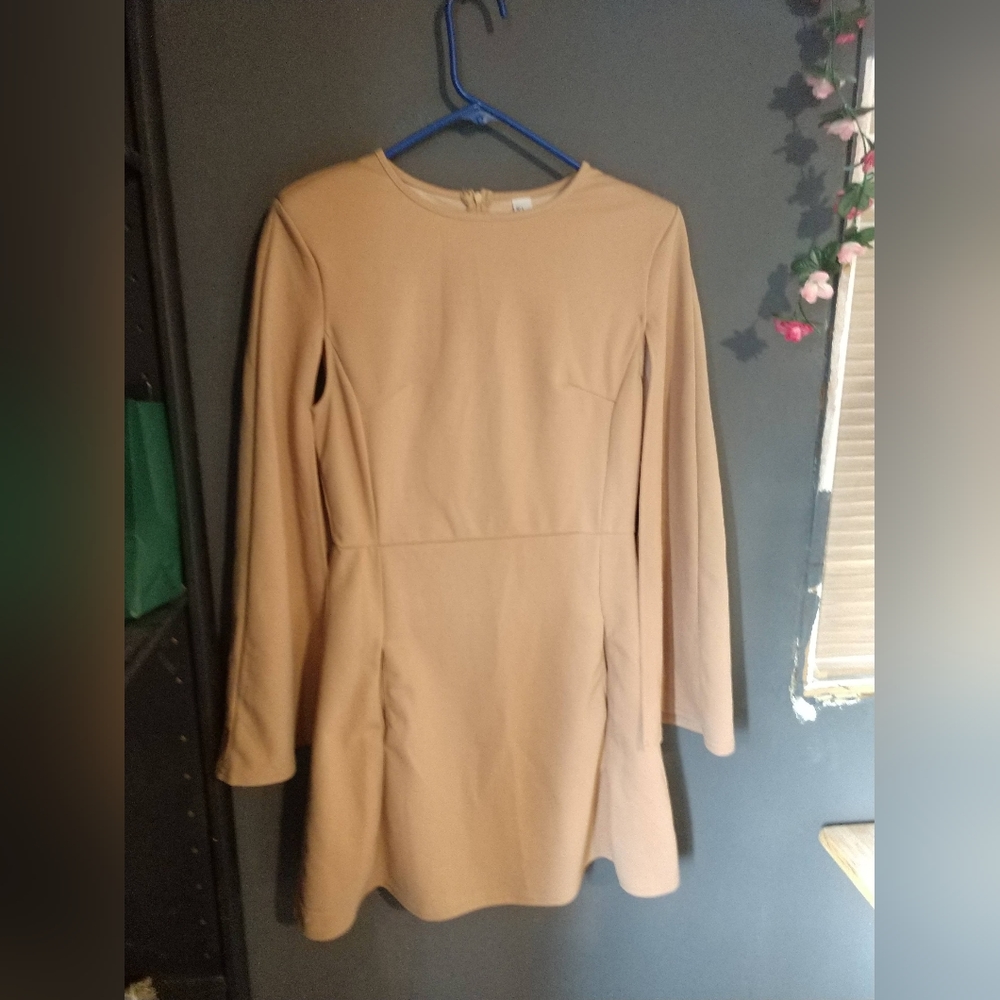 Tan Flared Sleeve Dress